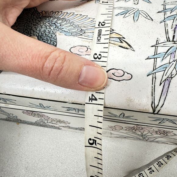 Vintage Chinese Ceramic Trinket Box 8.75" With Lid Crane Bird Floral Home Decor - Picture 9 of 13